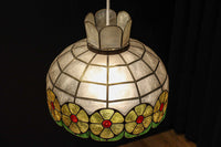 可愛らしい丸い花柄模様が並ぶレトロなステンドグラス電笠 DC8142