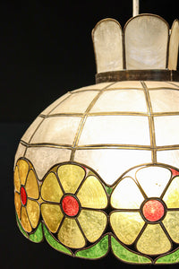 可愛らしい丸い花柄模様が並ぶレトロなステンドグラス電笠 DC8142