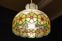 可愛らしい丸い花柄模様が並ぶレトロなステンドグラス電笠 DC8142