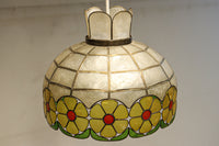 可愛らしい丸い花柄模様が並ぶレトロなステンドグラス電笠 DC8142
