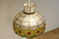 可愛らしい丸い花柄模様が並ぶレトロなステンドグラス電笠 DC8142