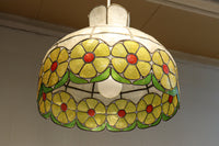 可愛らしい丸い花柄模様が並ぶレトロなステンドグラス電笠 DC8142