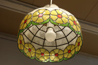 可愛らしい丸い花柄模様が並ぶレトロなステンドグラス電笠 DC8142