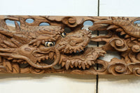 貫禄ある2頭の龍の立体感溢れるけやき彫刻飾り DC8226