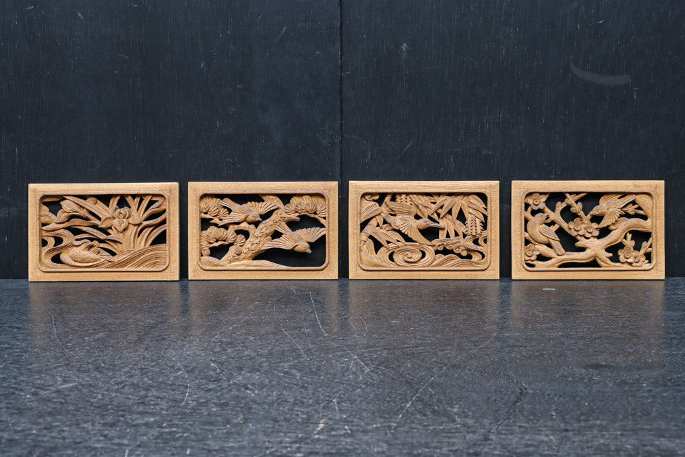 縁起の良い絵柄で品格ある小型の彫刻飾り DC8348abcd 在庫(a:1 b:1 c:1