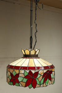 赤い花模様が引き立つ色鮮やかなステンドグラスのシャンデリア DC8438