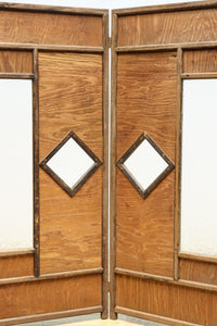 古色の色づきが味わいあるガラス入り二つ折り衝立 DC8479