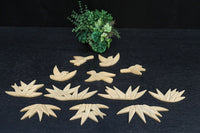 鳥と笹の葉のレリーフ彫刻12個セット DC8891a 在庫1組