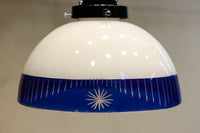 大正浪漫!! 鮮やかな青色ガラスが映える乳白ガラス切子の電笠 DC8895