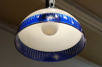 大正浪漫!! 鮮やかな青色ガラスが映える乳白ガラス切子の電笠 DC8895