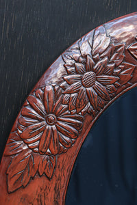 美しい花彫刻が華やかな鎌倉彫の壁掛け鏡 DC8956