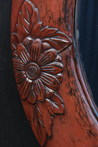 美しい花彫刻が華やかな鎌倉彫の壁掛け鏡 DC8956