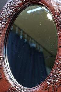 美しい花彫刻が華やかな鎌倉彫の壁掛け鏡 DC8956