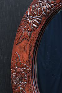 美しい花彫刻が華やかな鎌倉彫の壁掛け鏡 DC8956