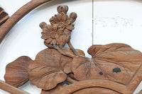 扇枠に椿と蓮と菊が描かれた華やかな彫刻欄間 E9959a 在庫1枚