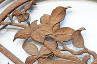 扇枠に椿と蓮と菊が描かれた華やかな彫刻欄間 E9959a 在庫1枚