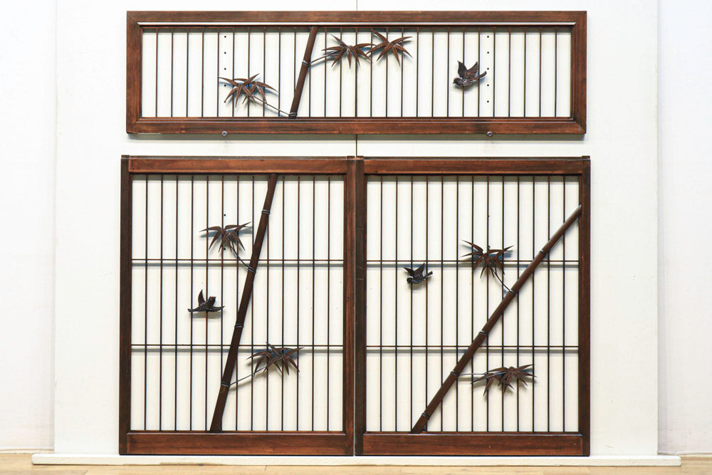 落ち着いた眺めの竹雀彫刻装飾の欄間・書院セット EZ1372 在庫3枚1組 – 古福庵 KOFUKUAN オンラインストア