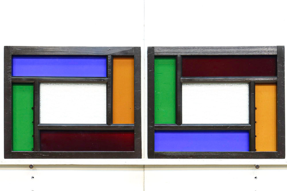 昭和レトロ!! カラフルな彩りをした鮮やかな小型ガラス窓　EZ1392ab　在庫(a:1 b:1)枚