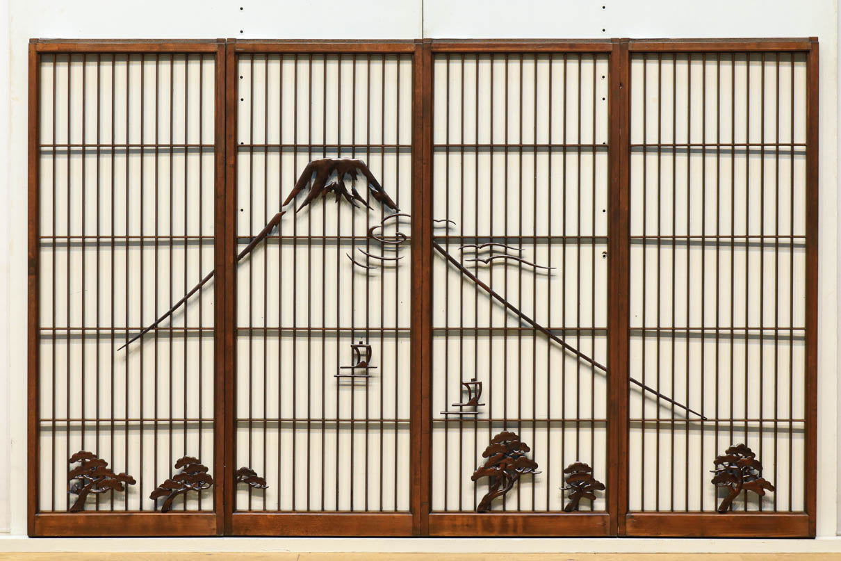 遠景に富士が浮かぶ風景を描く風情ある書院セット　EZ1435　在庫4枚1組