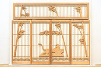 勇ましく凛々しさのある竹虎を描いた木地色の欄間・書院セット EZ1730 在庫5枚1組