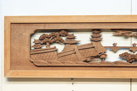 感慨深い情景を細やかに表現した深彫り彫刻欄間 EZ1851ab 在庫(a:1 b:1)枚