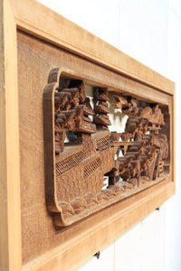 感慨深い情景を細やかに表現した深彫り彫刻欄間 EZ1851ab 在庫(a:1 b:1)枚