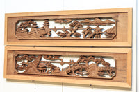 感慨深い情景を細やかに表現した深彫り彫刻欄間 EZ1851ab 在庫(a:1 b:1)枚