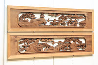 感慨深い情景を細やかに表現した深彫り彫刻欄間 EZ1851ab 在庫(a:1 b:1)枚