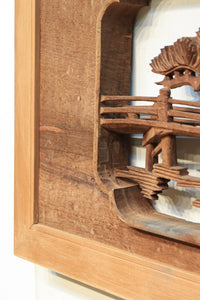 感慨深い情景を細やかに表現した深彫り彫刻欄間 EZ1851ab 在庫(a:1 b:1)枚