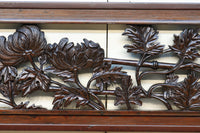 菊の花を艶やかに美しく描いた彫刻欄間 EZ1964 在庫1枚