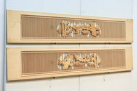 中央窓絵に縁起良い彫刻装飾を備えた縦繁欄間素材 EZ1991ab 在庫(a:0 b:1)枚