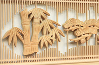 中央窓絵に縁起良い彫刻装飾を備えた縦繁欄間素材 EZ1991ab 在庫(a:0 b:1)枚