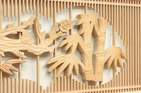 中央窓絵に縁起良い彫刻装飾を備えた縦繁欄間素材 EZ1991ab 在庫(a:0 b:1)枚