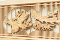 中央窓絵に縁起良い彫刻装飾を備えた縦繁欄間素材 EZ1991ab 在庫(a:0 b:1)枚