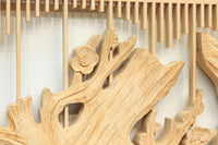 中央窓絵に縁起良い彫刻装飾を備えた縦繁欄間素材 EZ1991ab 在庫(a:0 b:1)枚