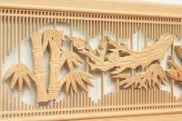 中央窓絵に縁起良い彫刻装飾を備えた縦繁欄間素材 EZ1991ab 在庫(a:0 b:1)枚