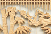 中央窓絵に縁起良い彫刻装飾を備えた縦繁欄間素材 EZ1991ab 在庫(a:0 b:1)枚