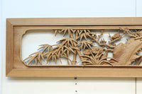 縁起物の花木を立体的にみせる深彫り彫刻欄間 EZ2182 在庫1枚