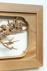 縁起物の花木を立体的にみせる深彫り彫刻欄間 EZ2182 在庫1枚