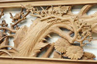 縁起物の花木を立体的にみせる深彫り彫刻欄間 EZ2182 在庫1枚