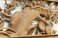 縁起物の花木を立体的にみせる深彫り彫刻欄間 EZ2182 在庫1枚