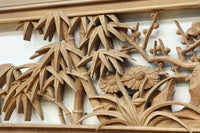 縁起物の花木を立体的にみせる深彫り彫刻欄間 EZ2182 在庫1枚