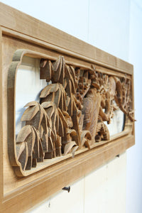 縁起物の花木を立体的にみせる深彫り彫刻欄間 EZ2182 在庫1枚