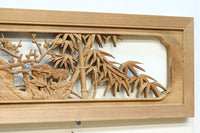 縁起物の花木を立体的にみせる深彫り彫刻欄間 EZ2182 在庫1枚