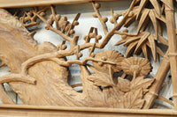 縁起物の花木を立体的にみせる深彫り彫刻欄間 EZ2182 在庫1枚