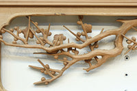 縁起物の花木を立体的にみせる深彫り彫刻欄間 EZ2182 在庫1枚