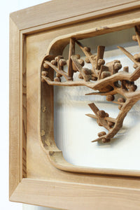 縁起物の花木を立体的にみせる深彫り彫刻欄間 EZ2182 在庫1枚