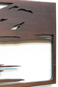 山間に鳥居が静かに佇む風景の透かし欄間素材 EZ2321 在庫1枚