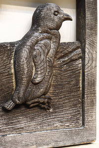 大珍品‼︎ペンギン親子を描いた温かみのある彫刻小型欄間 EZ2368 在庫1枚