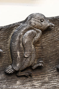 大珍品‼︎ペンギン親子を描いた温かみのある彫刻小型欄間 EZ2368 在庫1枚